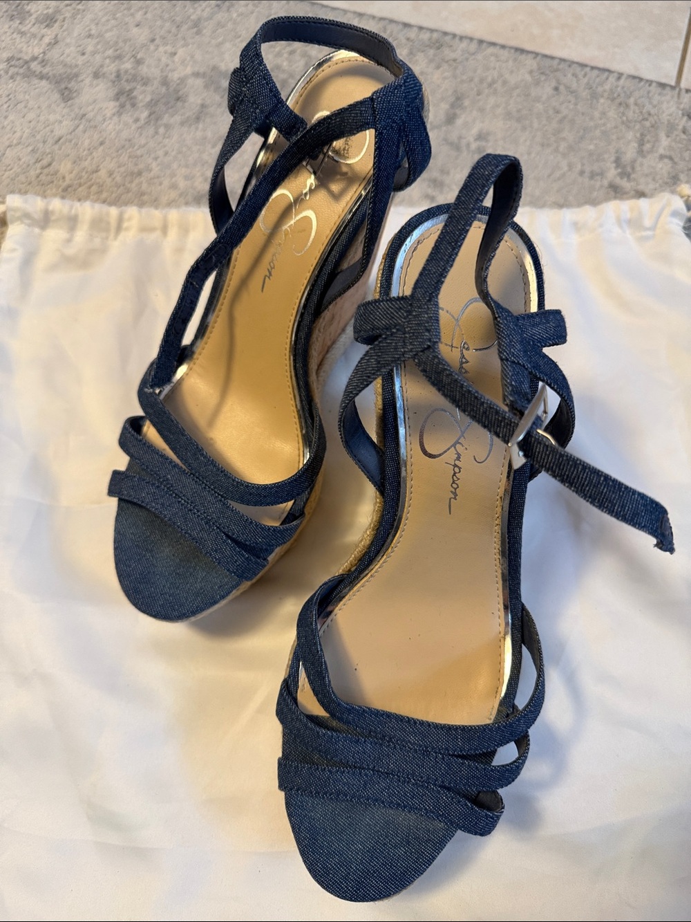Jessica Simpson Dark Blue Denim Strappy Slingback Heels